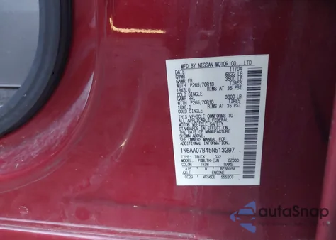 2005 Nissan Titan Se z USA, uszkodzony, nr VIN 1N6AA07B45N513297